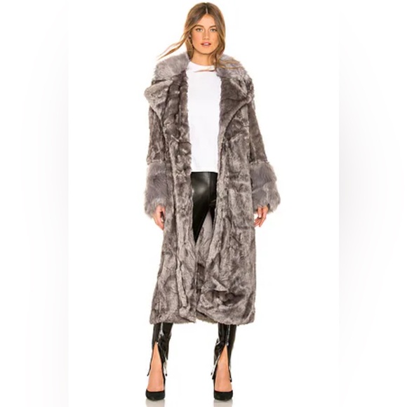 NWT One Teaspoon “Verona” Faux Fur Coat In Grey Size M